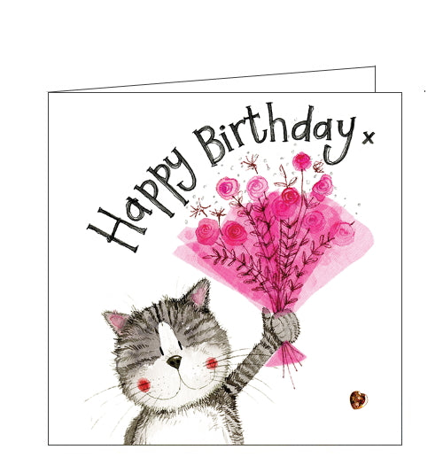 Alex Clark birthday card cat and flowers birthday card