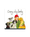 This adorable coaster is decorated with Alex Clark's very popular illustration of a smiling woman, wearing a red bobble hat, surrounded by dogs. Text on the coaster reads "Crazy Dog Lady".