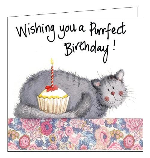 Alex Clark Happy Birthday grey cat purrfect Birthday card for her Nickery Nook