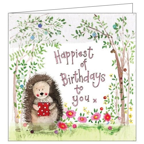 Alex Clark for her Happiest of Birthdays hedgehog flowers Happy Birthday card Nickery Nook
