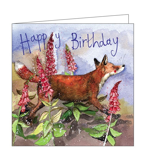 Alex Clark happy birthday card fox and foxgloves animals nature countryside birthday card Nickery Nook
