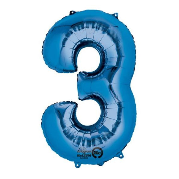 Anagram large blue 3 helium balloon