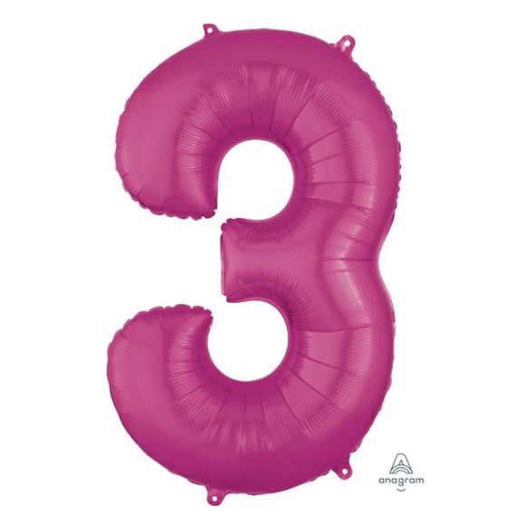 Anagram large pink 3 helium balloon