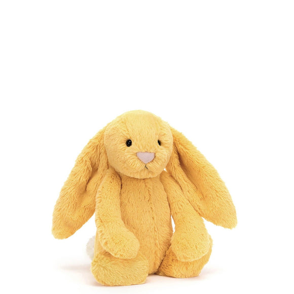 Banishing gloom in every room, it's Jellycat's Bashful Sunshine Bunny! Gorgeously golden in custard yellow, this scrummy-soft scamp is so, so snuggly. Tickle those lovely lopsy ears, boop that pink nose and flop together on warm, lazy days. Everyone needs a boost of brightness!