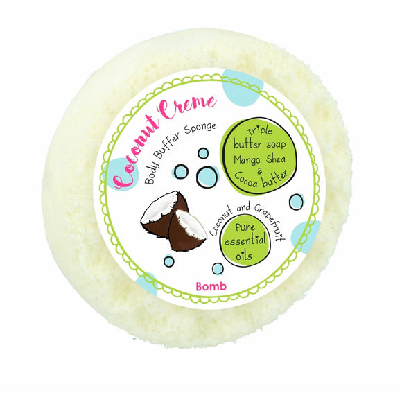 New from Bomb Cosmetics this body buffer soap sponge is filled with delicious, smelling coconut and grapefruit essential oils and mango, shea and cocoa butter. Simply wet the sponge to make the soap foam, and buff away to leave your skin soft and clean.