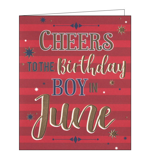 This birthday card is decorated with blue and gold script that reads 
