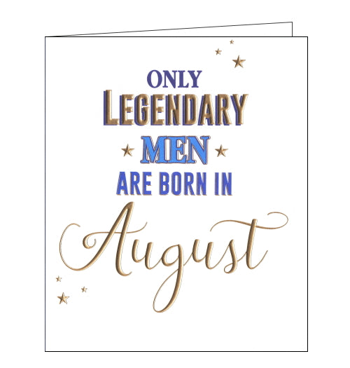 This birthday card is decorated with blue and gold script that reads 