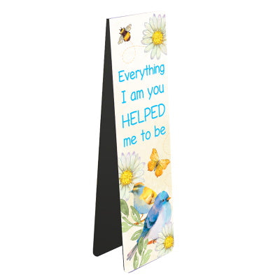 This magnetic book mark for is perfect for Mother's Day, teacher gifts, or just to let someone know how much they have meant to you. Blue text on the front of this bookmark reads 