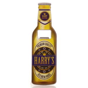 A perfect gift for Father's Day, birthdays or just because, this personalised bottle opener is designed to look like a crown-capped bottle of beer - complete with labels that reads "Harry - King of Beer" around the neck and and "Harry's - Premium Quality - Old Brew House" around the middle.