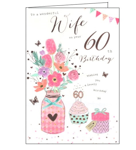 ICG florals flowers wonderful wife on your 60th birthday card Nickery Nook