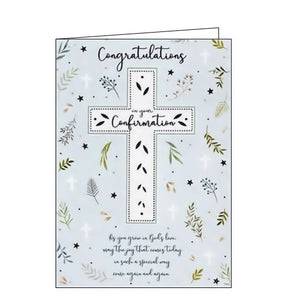 The text on the front of the card reads "Congratulations on your Confirmation...as you grow in God's love may the joy that comes today in such a special way come again and again".