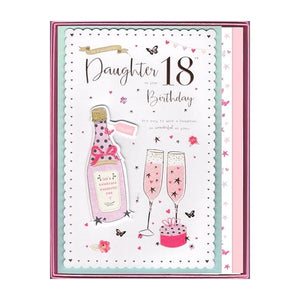 This keepsake 18th birthday card for a special daughter comes with a pink tissue paper lining in a pink box so it can be kept and treasured forever. The text on the front of this card reads "To a wonderful Daughter on your 18th Birthday...It's easy to wish a Daughter, as wonderful as you..."