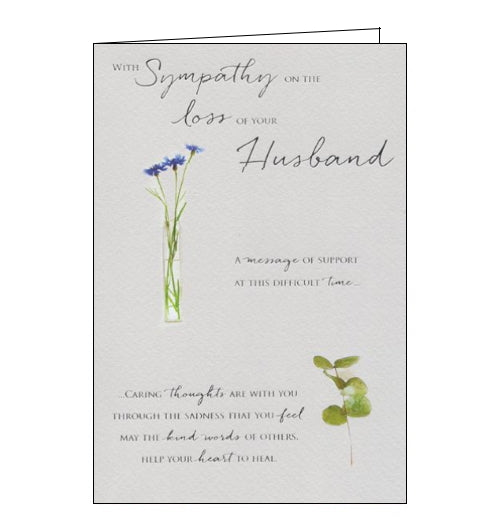 A beautiful, simple sympathy card to show the recipient that you are thinking of them at a difficult time. This sympathy card features silver text that reads 