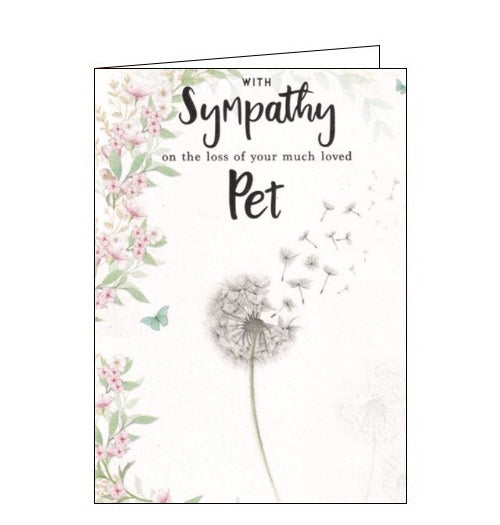 A beautiful, simple sympathy card to show the recipient that you are thinking of them at a difficult time. Silver text on the front of the card reads 