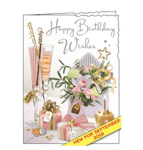 Jonny Javelin champange and flowers birthday card