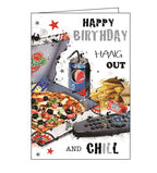 Jonny Javelin pizza birthday card boy