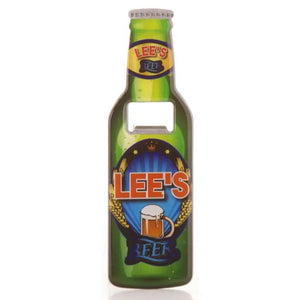 A perfect gift for Father's Day, birthdays or just because, this personalised bottle opener is designed to look like a crown-capped bottle of beer - complete with labels that read "Lee's Beer".