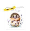 This pack of four little notelets are each decorated with an illustration of a cute hedgehog peeking out of a flower pot. The text on the front of the cards reads Just to Say".