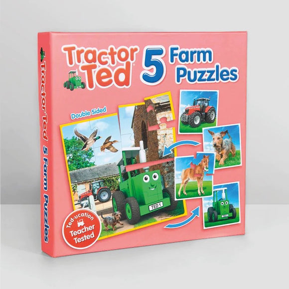 This set of farming jigsaws from Tractor Ted includes four 4-piece jigsaw puzzles of tractor ted and his farm animal friends. Once complete, turn the puzzles over to make a larger, 16-piece jigsaw scene of life on the farm!