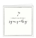 This elegant sympathy card by Alice Scott for Pigment Productions is decorated with embossed black text on a plain cream background. The text on the front of this card reads “sending love to you, with deepest sympathy”.