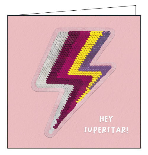 A card and a gift in one! This card features a rainbow lightning bolt sequin patch that can be removed and added to bags, jackets and more. The text on the front of the card reads 