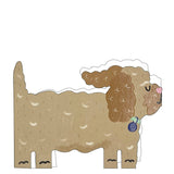 This adorable and unusual blank greetings card is cut into the shape of a lovely fluffy cockapoo dog, complete with a smart collar and pink heart-shaped nose. This card is blank inside so can be used for any occasion.