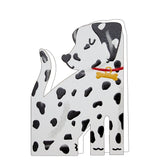 This adorable and unusual blank greetings card is cut into the shape of a lovely dalmatian dog, complete with a smart collar and heart-shaped nose. This card is blank inside so can be used for any occasion.