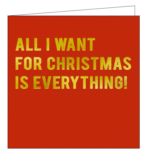 Redback Cards Cloud Nine christmas card range makes use of bold, bright colours, shiny text and hilarious captions. The front of this christmas card reads 