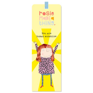 This bookmark features one of Rosie Made a Thing's unmistakably witty and charming illustrations, showing a woman in a colourful leopard print top, with yellow sun rays behind her. The caption on the book mark reads "You are human sunshine". These bookmarks are a great gift for every book lover - be they friend, family or yourself.