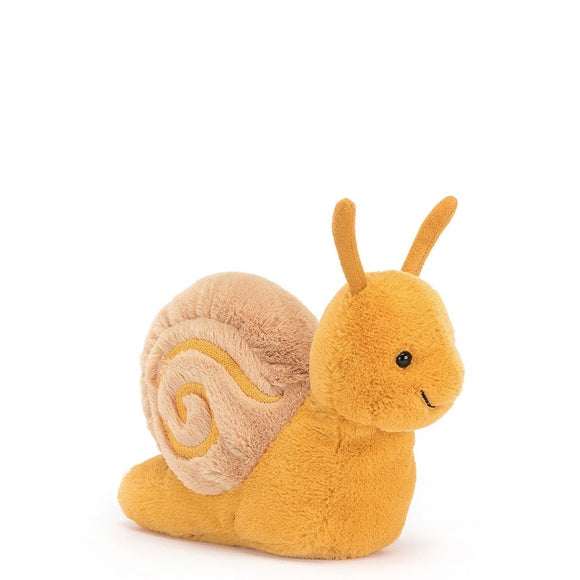 Jellycat's Sandy Snail is one laid-back bug, with a curious grin and bright saffron fur. Looking sunny-swell with a swirly brown shell, this dreamy softy takes time to smell the roses. And the daisies. And the buttercups. With suedey antennae to help find the way, this snail will happily glide all day.