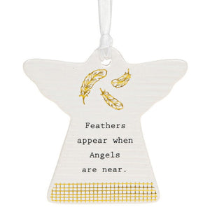  Feathers appear when angels are near - Ceramic Heart Plaque