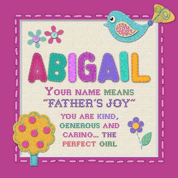 Tidybirds Heartfelt Names girls names plaques name definitions ABIGAIL Nickery NookCute name definition cardboard plaque for 