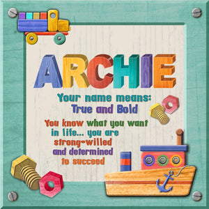 Tidybirds name meanings name definition plaque for kids ARCHIE Nickery Nook