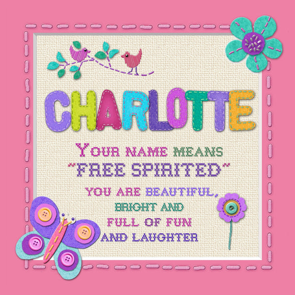 Tidybirds name meanings name definition plaque for kids CHARLOTTE Nickery Nook
