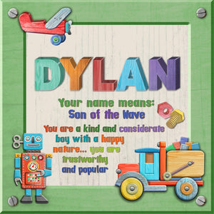 Tidybirds name meanings name definition plaque for kids DYLAN Nickery Nook