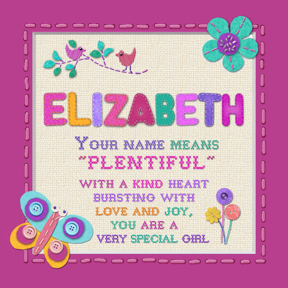 Tidybirds name meanings name definition plaque for kids ELIZABETH Nickery Nook