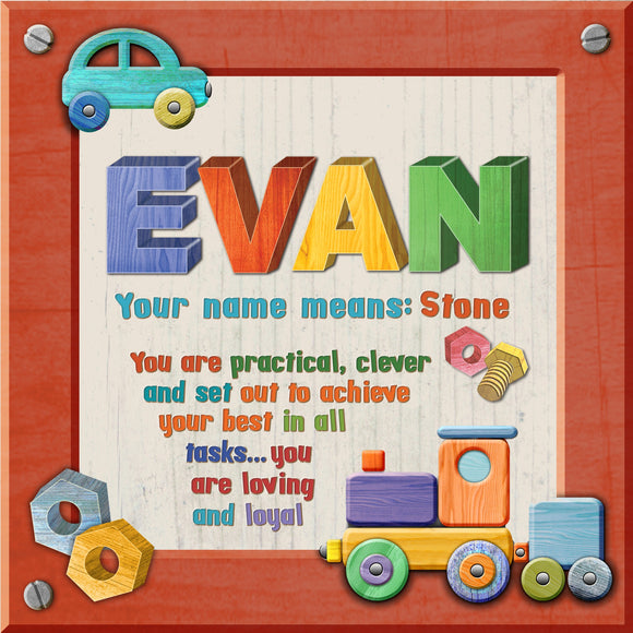 Tidybirds name meanings name definition plaque for kids EVAN Nickery Nook
