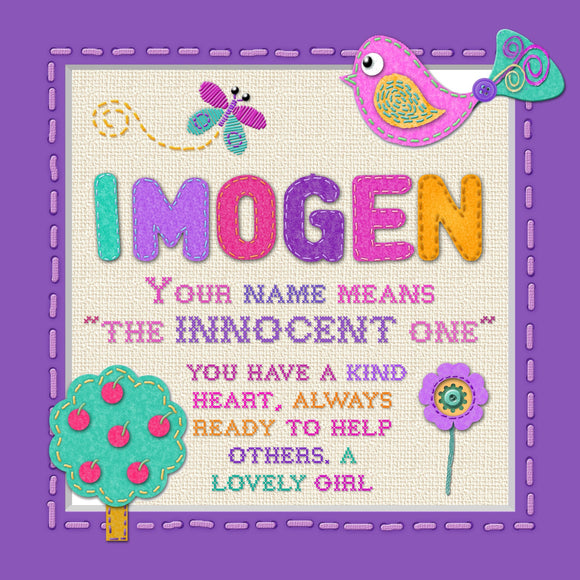 Tidybirds name meanings name definition plaque for kids IMOGEN Nickery Nook
