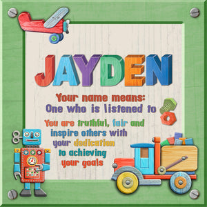 Tidybirds name meanings name definition plaque for kids JAYDEN Nickery Nook