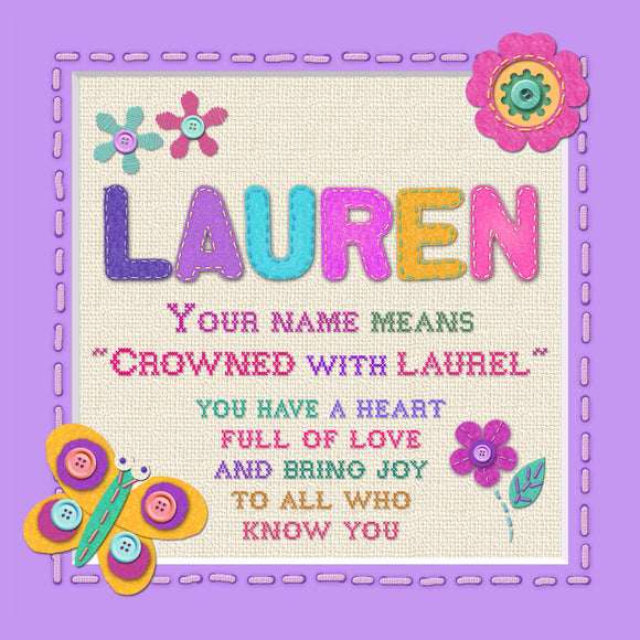 Tidybirds name meanings name definition plaque for kids LAUREN Nickery Nook