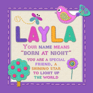 Tidybirds name meanings name definition plaque for kids LAYLA Nickery Nook