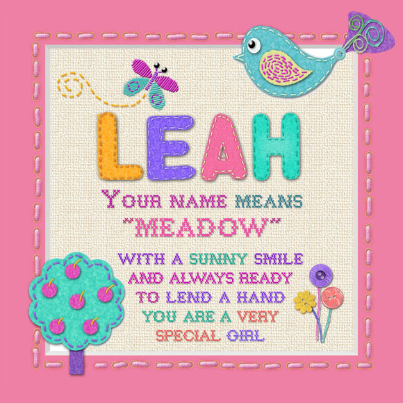 Tidybirds name meanings name definition plaque for kids LEAH Nickery Nook