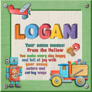 Tidybirds name meanings name definition plaque for kids LOGAN Nickery Nook