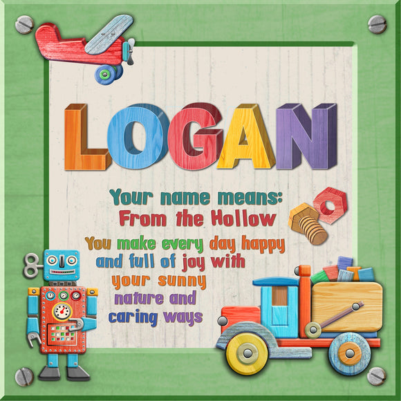 Tidybirds name meanings name definition plaque for kids LOGAN Nickery Nook