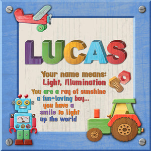Tidybirds name meanings name definition plaque for kids LUCAS Nickery Nook