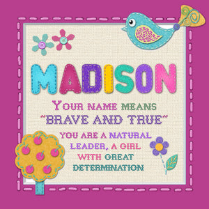 Tidybirds name meanings name definition plaque for kids MADISON Nickery Nook
