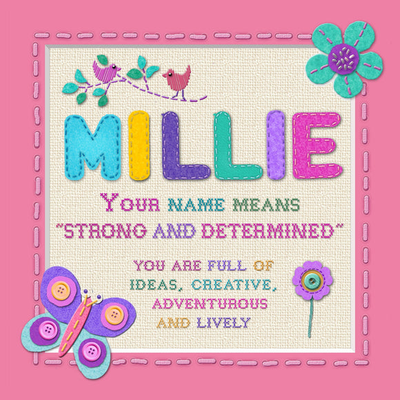 Tidybirds name meanings name definition plaque for kids MILLIE Nickery Nook