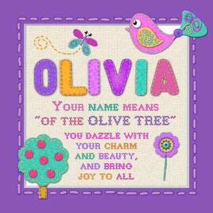 Tidybirds name meanings name definition plaque for kids OLIVIA Nickery Nook