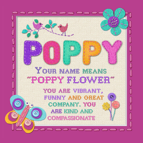 Tidybirds name meanings name definition plaque for kids POPPY  Nickery Nook