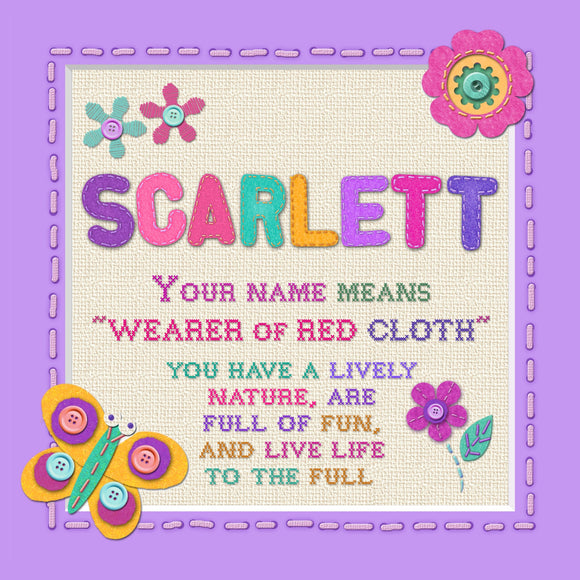 Tidybirds name meanings name definition plaque for kids SCARLETT Nickery Nook
